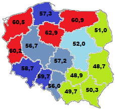 Udział [%] osób w wieku +50 w ogólnej liczbie bezrobotnych Udział