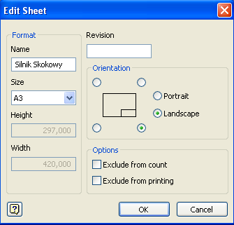 3 4. Konfiguracja arkusza rysunku. 4.1. Kliknij prawym przyciskiem myszki na polu Sheet:1 w przeglądarce a następnie wybierz opcję Edit Sheet w oknie kontekstowym. 4.2.
