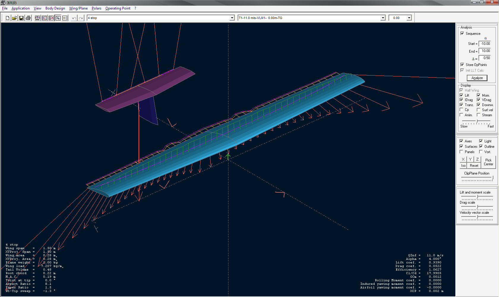 Środowisko XFLR5 Moduł Wing Design pozwala na zaprojektowanie zespołu