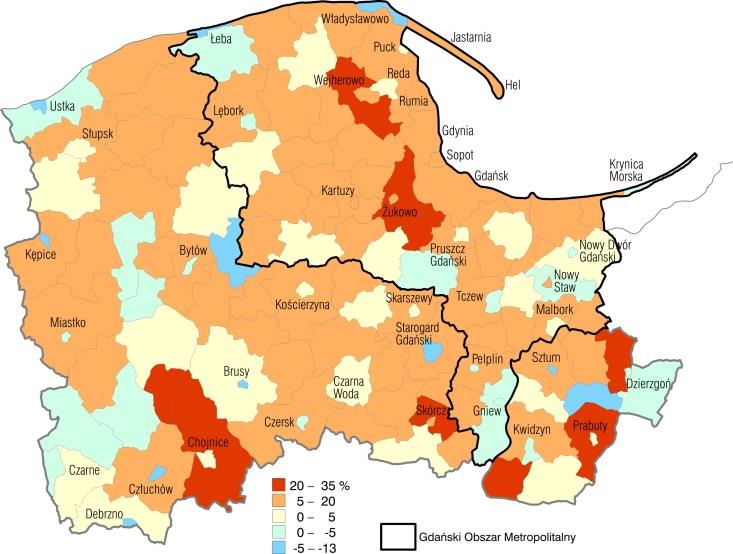 Przedsiębiorczość Zmiana liczby podmiotów gospodarczych w okresie 2009-2013, 2009=100% Poziom