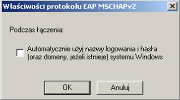 g) Następnie kliknąć na Konfiguruj i odznaczyć opcję automatycznego logowania za pomocą nazwy logowania systemu Windows.