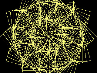 for(int j = 1; j < 5; j++) gfxcliplineto(screen, x[j], y[j], color); // wyznaczamy nowe współrzędne na bokach obecnego kwadratu MAXF; MAXF; for(int j = 0; j < 4; j++) nx[j] = (x[j + 1] * (MAXF - 1) +