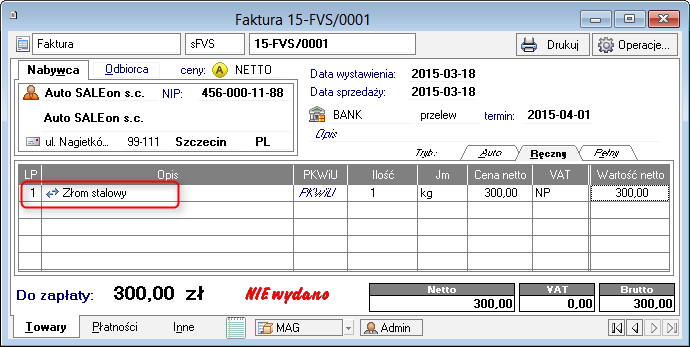 Wystawianie dokumentu sprzedaży dla pozycji towarowej objętej odwrotnym obciążeniem Aby we właściwościach pozycji dokumentu sprzedaży automatycznie zaznaczało się pole odwrotne obciążenie, muszą być