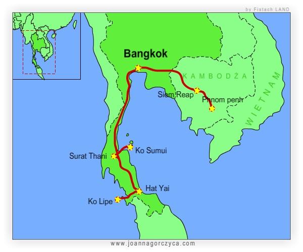 TAJLANDIA - KAMBODŻA Wyspiarska Tajlandia: Bangkok, wyspy: Ko Lipe, Ko Samui Historyczna Kambodża: Angkor Wat, Phnom Penh, Mekong.