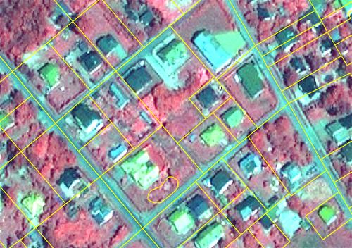 Obraz satelitarny z działkami (parcele) Stopień zabudowy działki Rezerwa obszarów