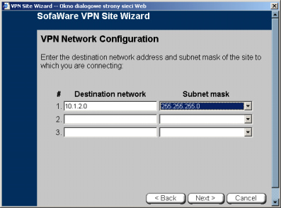 - wybieramy ręczny tryb konfiguracji VPN - podajemy adresy IP sieci