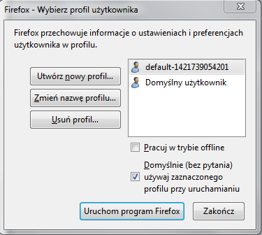 W sytuacji, gdy zachodzi konieczność korzystania z dwóch typów kart kryptograficznych (Atena i Gemalto) na jednej stacji roboczej należy utworzyć dwa profile w przeglądarce Firefox.