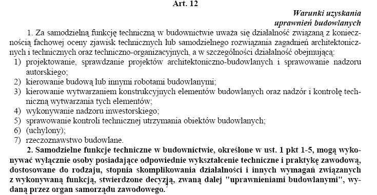 Wciąg z ustawy Prawo Budowlane: Uprawnienia budowlane są ważne bezterminowo! Dz.U. 1997 Nr 54 