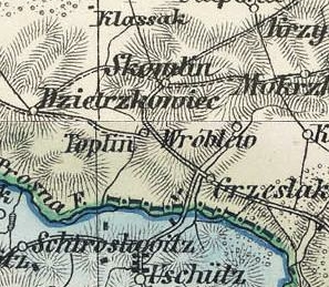 Niemiecka mapa z 1874 roku. Wieloarkuszowa mapa wykonana w skali 1:300000. Nasza mapka jest złoŝonym fragmentem dwóch map Rejonów Kalisza (1874) i Rejonów Opola (1873).