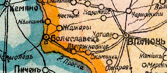 Mapa Carstwa Polskiego z 1915 roku Fragment wielkoarkuszowej mapy Królestwa Polskiego w skali 1:840000.