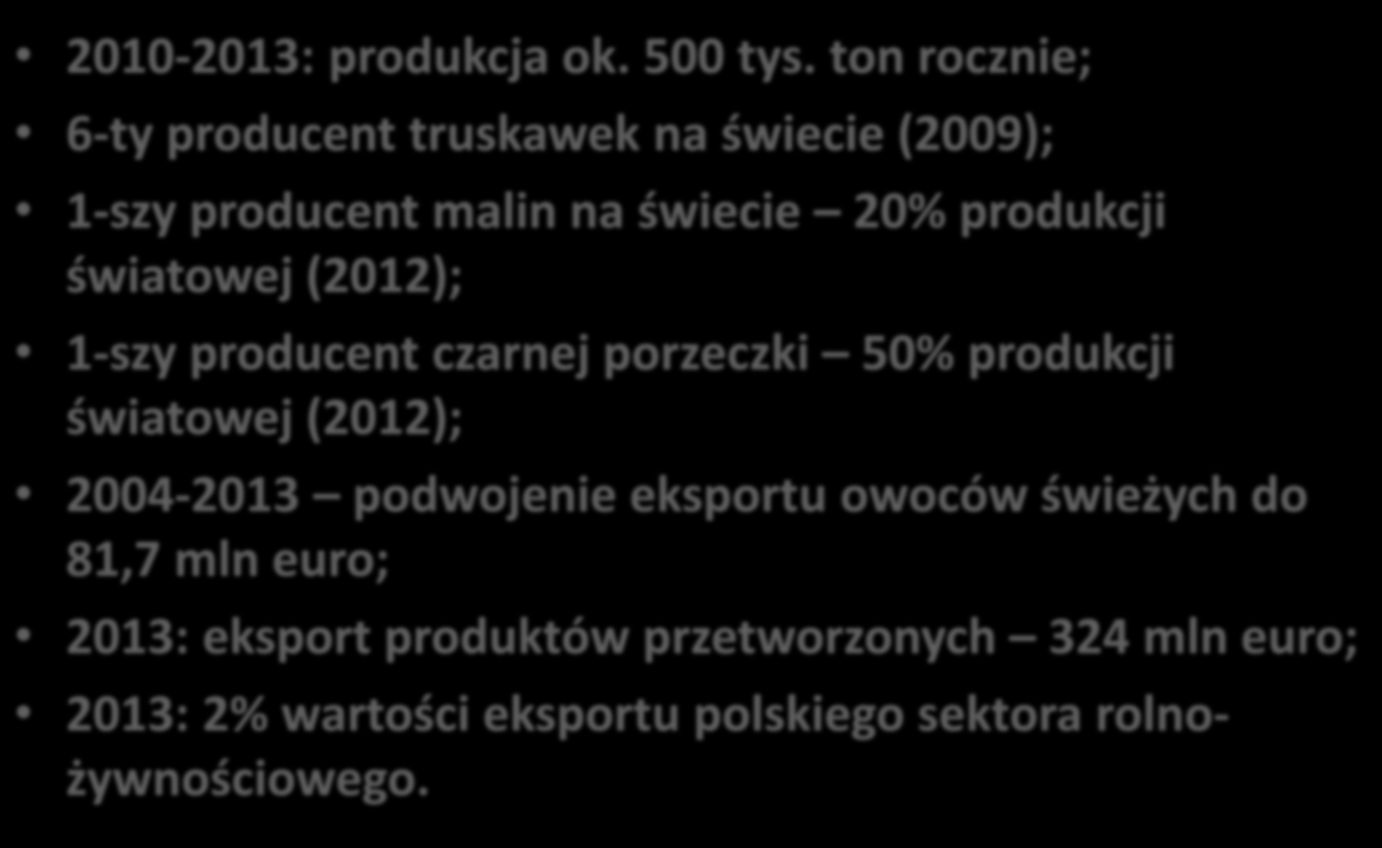Klaster owoców jagodowych przesłanki wyboru 2010-2013: produkcja ok. 500 tys.