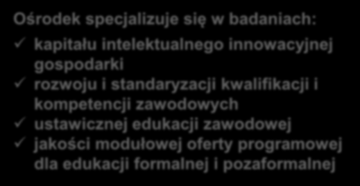 Ośrodek Pedagogiki Pracy Innowacyjnej Gospodarki Ośrodek specjalizuje się w