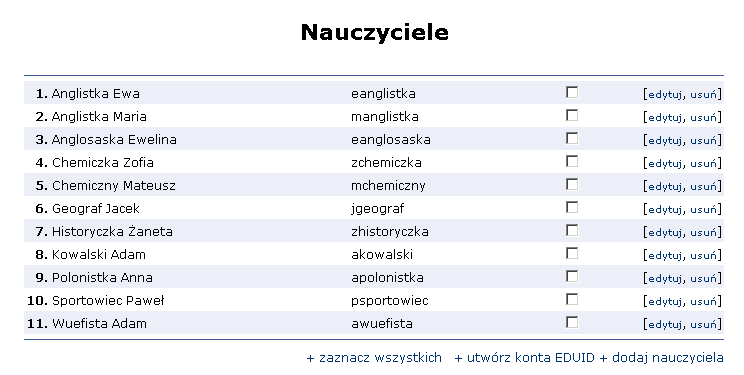 Przykład 1. Efekt po imporcie. Nauczyciele przed importem. Nauczyciele po imporcie.