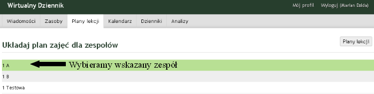 3. Menu Plan lekcji Funkcja umożliwiająca ułożenie obowiązującego w danym roku szkolnym planu lekcji dla danej klasy ("Dodaj nowy"). 3.