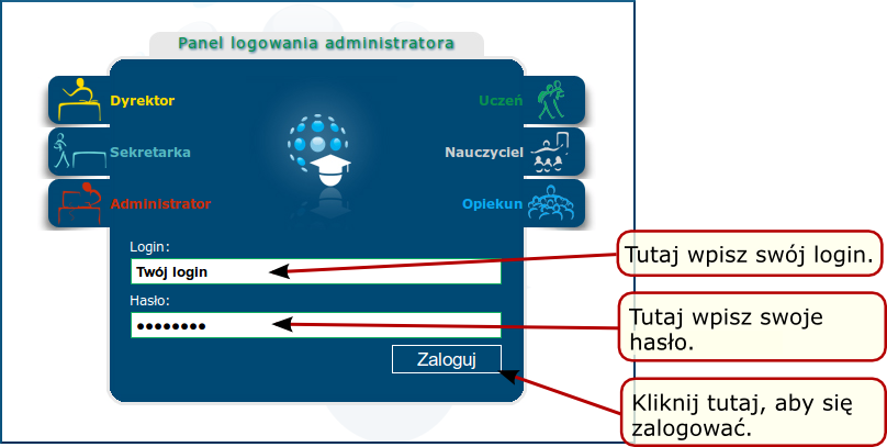 Rysunek 2.3: Okno Panel logowania UWAGA! W przypadku trzykrotnego błędnego podania hasła logowania, konto użytkownika zostaje automatycznie zablokowane.