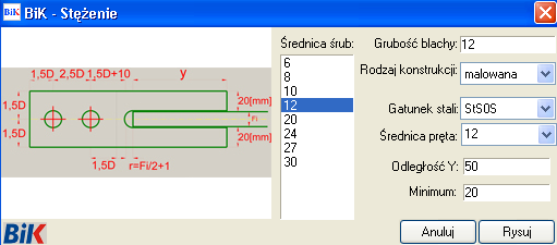 BiK-Stal 75 STĘŻENIA Polecenie daje możliwość szybkiego narysowania stężenia.