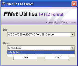 6. Możesz również skorzystad z aplikacji FNet FAT32 Utility FAT32 Format Utility System plików FAT32 pod systemami Windows XP / 2000 nie jest w stanie obsłużyd dysków o pojemności przekraczającej