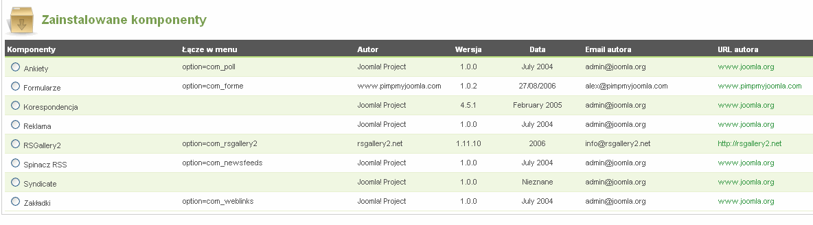 Komponent Formularz Instalacja Aby wykorzystać gotowy komponent do tworzenia formularzy w systemie CMS (Joomla), naleŝy uprzednio zaimplementować go, postępując według poniŝszego schematu: 1.