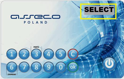 Jeżeli PIN zostanie wpisany prawidłowo na wyświetlaczu pojawi się komunikat AKCEPTED, a następnie token przejdzie w tryb gotowości (na wyświetlaczu pojawi się komunikat SELECT ) (Rysunek 4) 2.