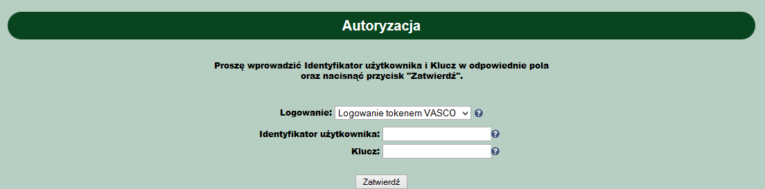 W celu zalogowania się do systemu za pomocą tokena lub złożenia podpisu pod wykonywaną operacją (przycisk logowania, przycisk podpisu) wymagane jest odblokowanie urządzenia kodem PIN.