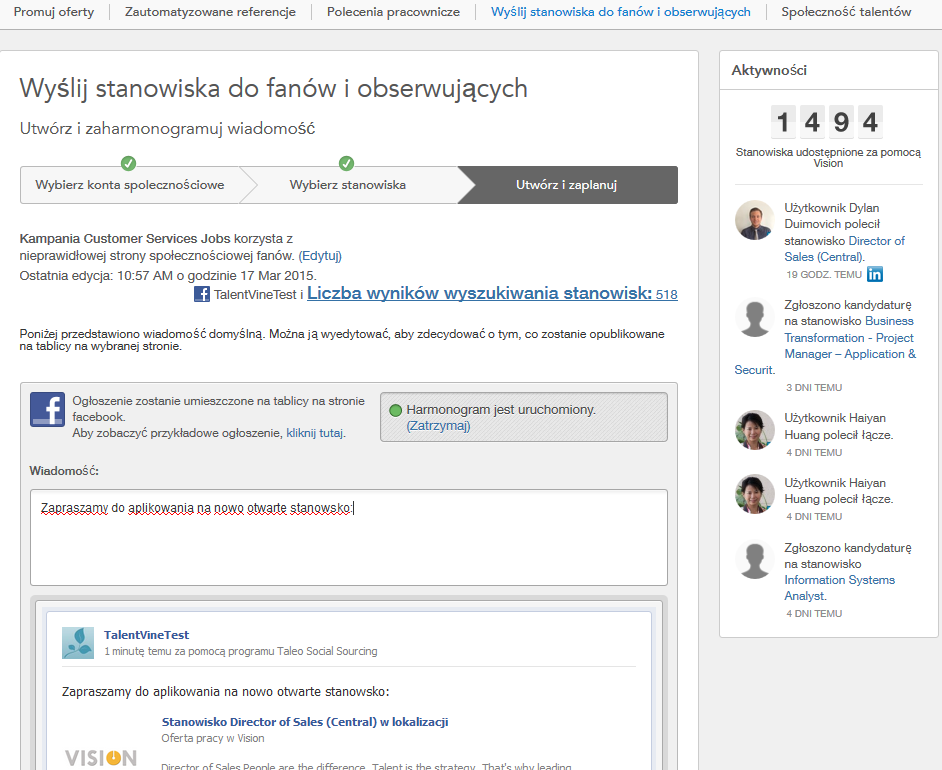 profilach w sieciach społecznościowych. Funkcja ta umożliwia zwiększenie udziału pracowników w takich programach oraz liczby skierowanych w taki sposób kandydatów.