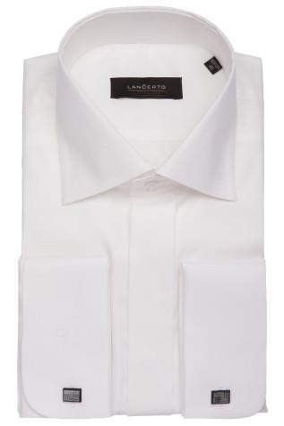 Koszula Giuliano Śnieżnobiała koszula 100% bawełny z tkaniny w splocie twill, łatwa w prasowaniu. Charakteryzuje się podwójnym mankietem francuskim na spinkę.