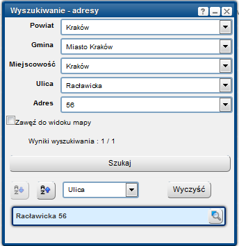 3.3. Wyszukiwanie: - wyszukiwanie różnych obiektów po dowolnej frazie/frazach oddzielonych przecinkiem, np.: - wyszukiwanie precyzyjne adresów, np.