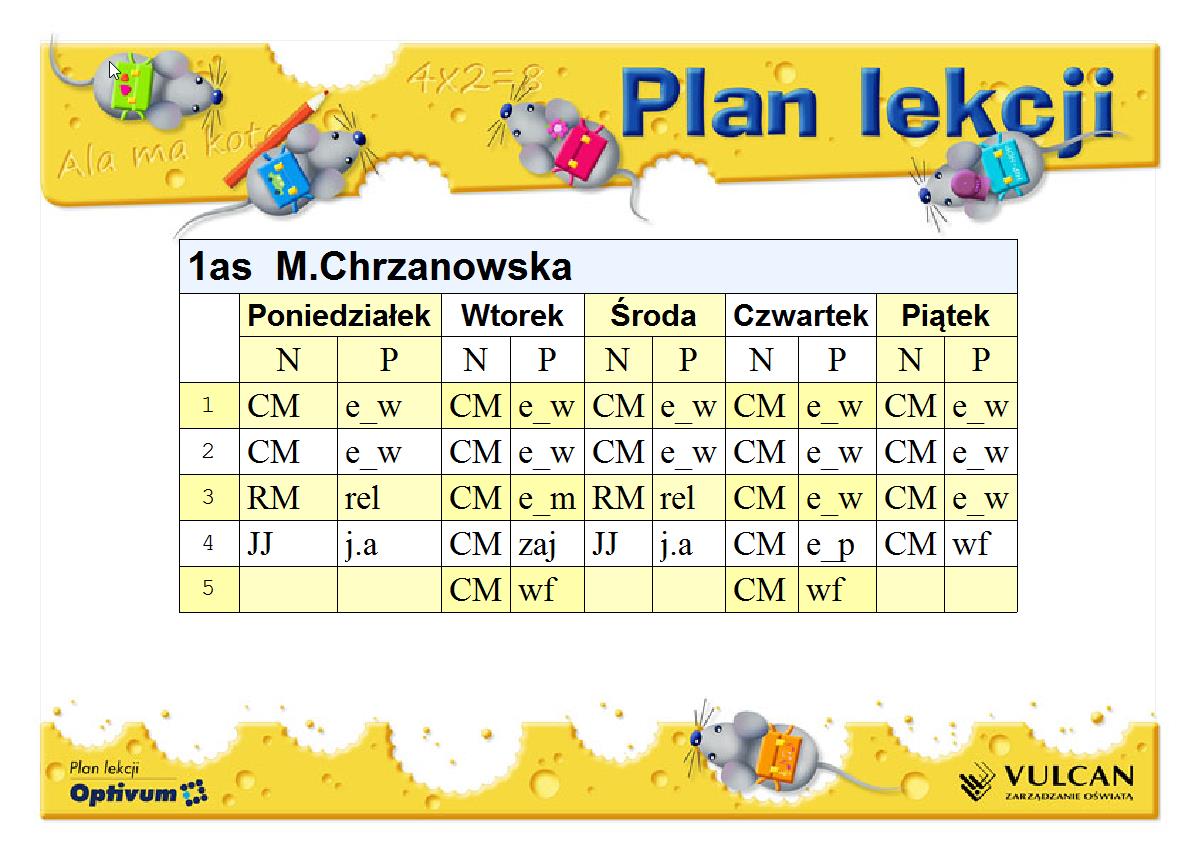 tylko dla nauczycieli lub tylko dla oddziałów), aby wydrukować równocześnie płachtę zawierającą plany nauczycieli, oddziałów i sal, należy zdefiniować taki zbiór obiektów.