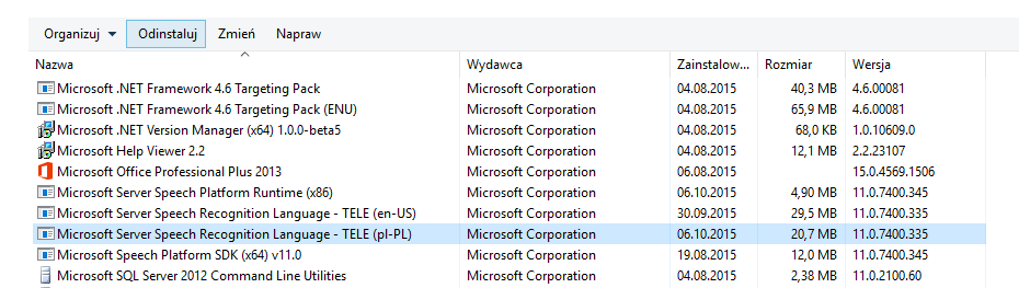 Po wyświetleniu listy zainstalowanych programów odszukaj wpis który wygląda jak