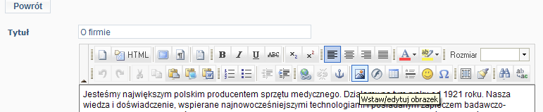 Teks możemy formatować na zasadach MsWord poprzez sekcje przycisków: Inne przyciski funkcyjne służące do formatowania, po najechaniu nad