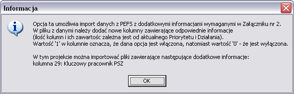 43 13.2.2. Import ze wskaźnikami Uczestnicy, zależnie od priorytetu i działania, mają często dodatkowe wskaźniki, które są zawarte w Załączniku 2. Przykład dla działania 1.1. przedstawiony jest na rysunku (pozycja Kluczowy pracownik PSZ).