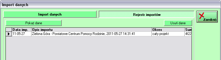 47 danych możliwy jest dopiero po usunięciu wszystkich wcześniejszych importów.