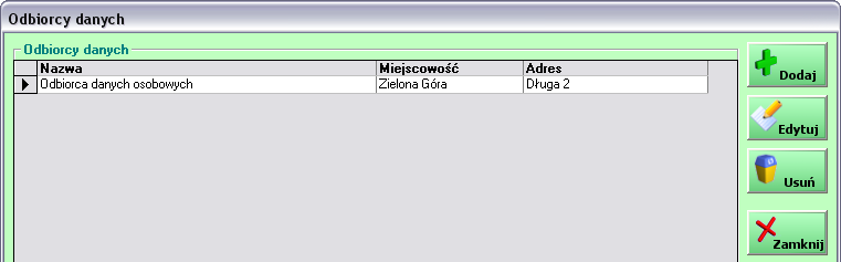 53 Odbiorcy danych osobowych Moduł dostępny jest w menu Projekty / Odbiorcy danych osobowych Jest to rejestr odbiorców danych, który może być wykorzystywany w projektach.