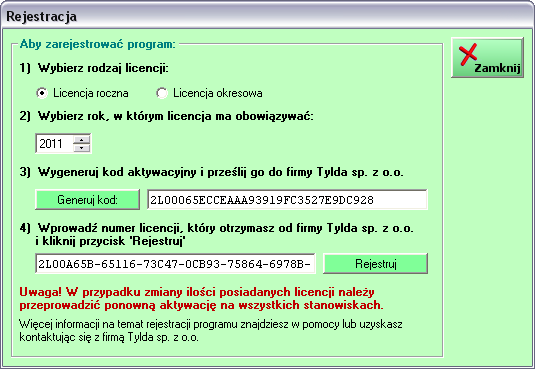 8 Moduł rejestracji programu Generowanie kodu aktywacyjnego należy przeprowadzać na komputerze, na którym program MPU będzie używany. Generowany kod aktywacyjny jest inny dla każdego komputera.