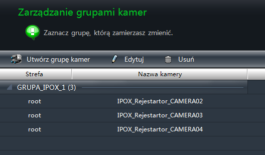 4.1.1. Zarządzanie grupami Nad listą dostępnych grup znajdują się przyciski: Przycisk Utwórz grupę kamer pozwala zdefiniować nową grupę kamer.