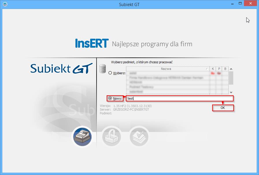 Przygotowanie Subiekta GT do pracy z programem 1. Tworzenie nowego podmiotu testowego Program można również przetestować na testowym podmiocie subiekta.