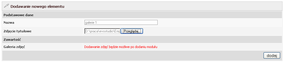 1.11. Multigaleria Jak sama nazwa wskazuje dzięki temu elementowi możemy tworzyć galerie, które zawierają w sobie galerie (po kliknięciu w dany element) Aby dodać ten element wskazujemy go a