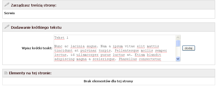1.1 Krótki tekst Element ten pozwala na szybki dodanie tekstu który nie wymaga formatowania.