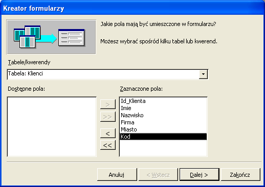 Dla tabel Towary i Klienci, za