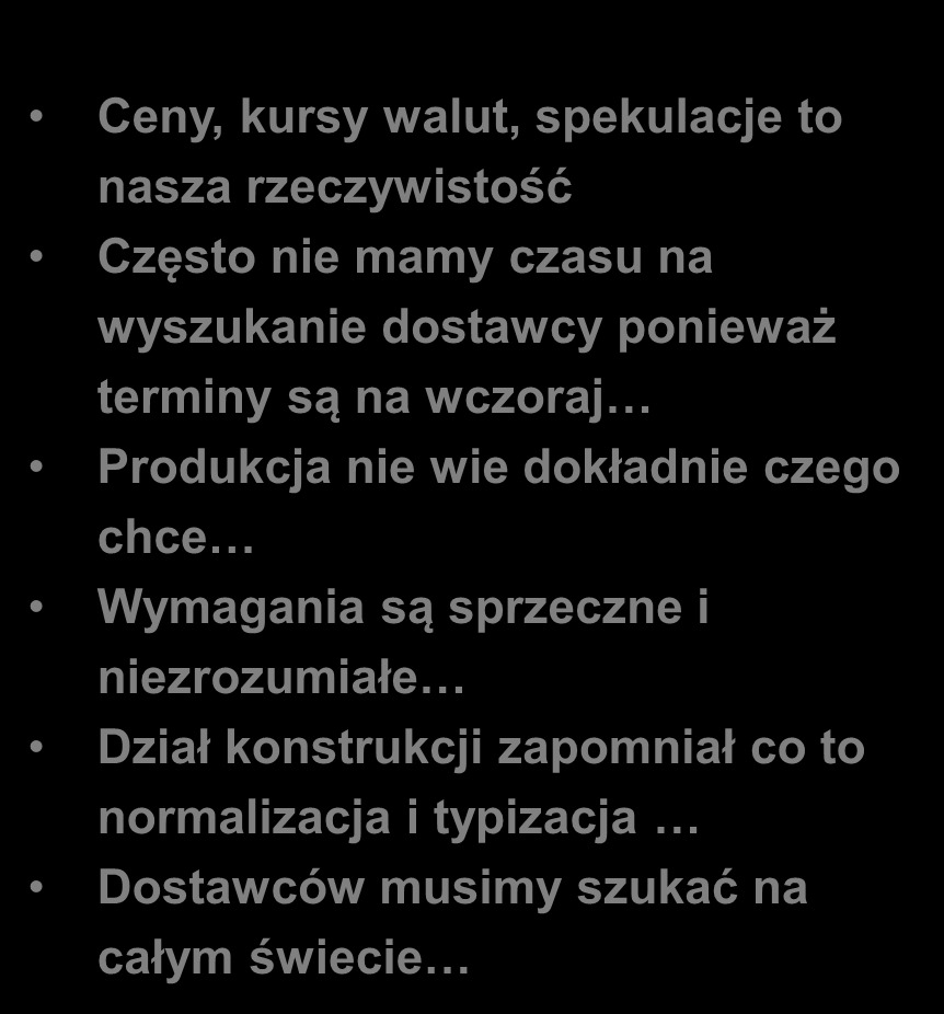 Konflikt + Świat zaopatrzenia - Wybieramy najkorzystniejsze finansowo produkty (materiały, surowca, części i podzespoły), Mamy duży wpływ na całkowite koszty jakie ponosi przedsiębiorstwo (mimo, że