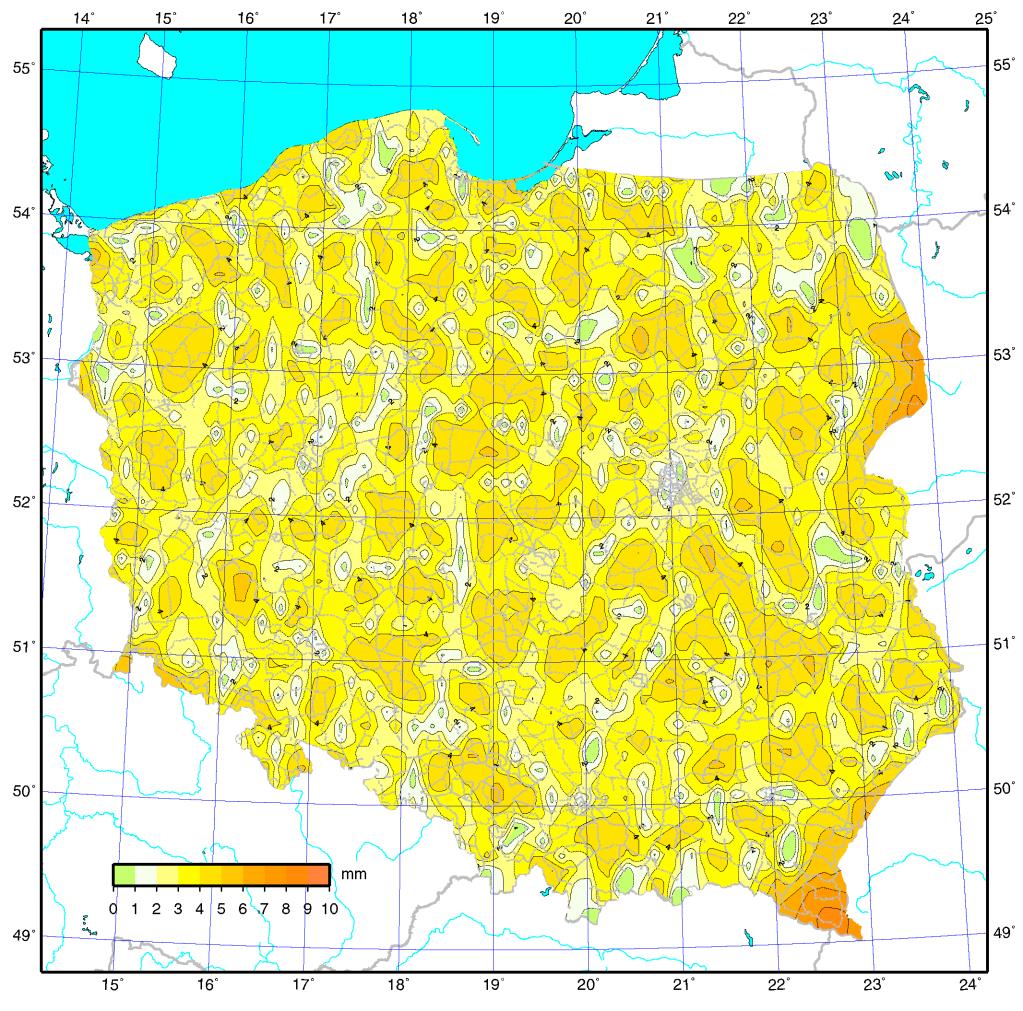 Układ PL-EVRF2007-NH Rozkład błędów średnich wyrównanych wysokości