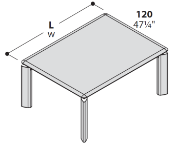 Podstawa stołu to stelaża (rama) wykonany z metalowego profilu o prostokątnym w przekroju 50x25 mm o grubości 1,5 mm, malowanego proszkowo na kolor SREBRNY METALICZNY oraz pięciu nogi wykonane z