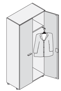 G1 U SZAFA UBRANIOWA GABINETOWA 5 OH 90x46,3x196,7 cm Korpus szafy oraz plecy wykonane z płyty wiórowej trójwarstwowej w klasie higieniczności E1 obustronnie melaminowanej o grubości 18 mm oklejony
