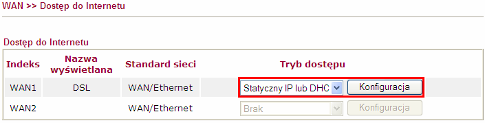 1. Ustawienia ogólne WAN Przejdź do zakładki WAN>>Ustawienia ogólne w panelu konfiguracyjnym routera. Zaznacz Tak przy opcji Włącz dla WAN1 (domyślnie WAN1 jest włączony).