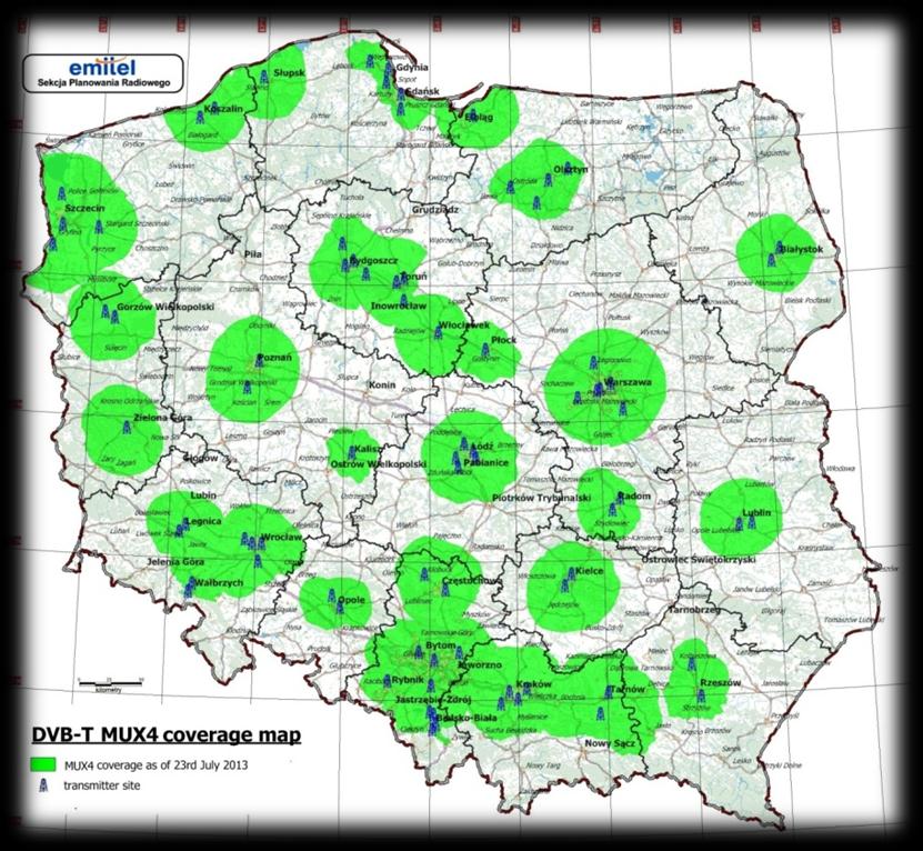 Wdrożenie NTC w Polsce- multipleksy zrealizowane 5 MUX 2 MUX 4 MOŻLIWY ROZWÓJ SIECI NADAWCZEJ W KOLEJNYCH LATACH pozwoli na znaczny wzrost zasięgu I