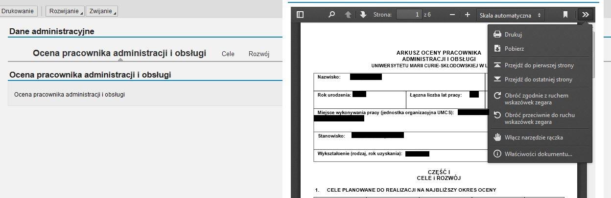 3.2 Odwołanie od oceny - pracownik Brak zgody na ocenę. Użycie przycisku Odwołanie od oceny. Status oceny Odwołanie.