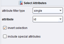W ustawieniach tego operatora wybierz: Invert selection pozwala w prosty sposób użyd wszystkich atrybutów z wyjątkiem tego jednego.