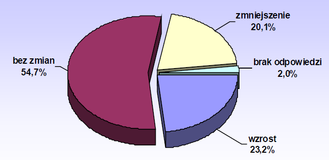 Zmiany obrotów Wzrost obrotów w poprzednim roku odnotowało 23,2% ankietowanych firm w Wyszkowie,