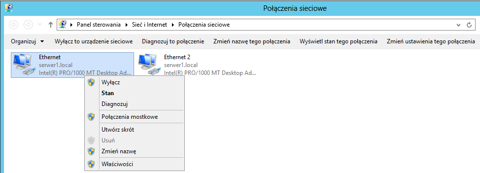 Niezależnie od wybranego interfejsu mamy możliwość wyboru następujących opcji: -Wyłącz wyłącza interfejs sieciowy. Wszystkie połączenia realizowane przez niego zostaną przerwane.