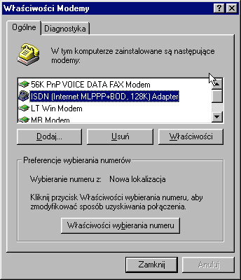 Diagnostyka zainstalowanych modemów 1) Uruchamiamy Start Ustawienia Panel Sterowania Modemy 2) Wybieramy